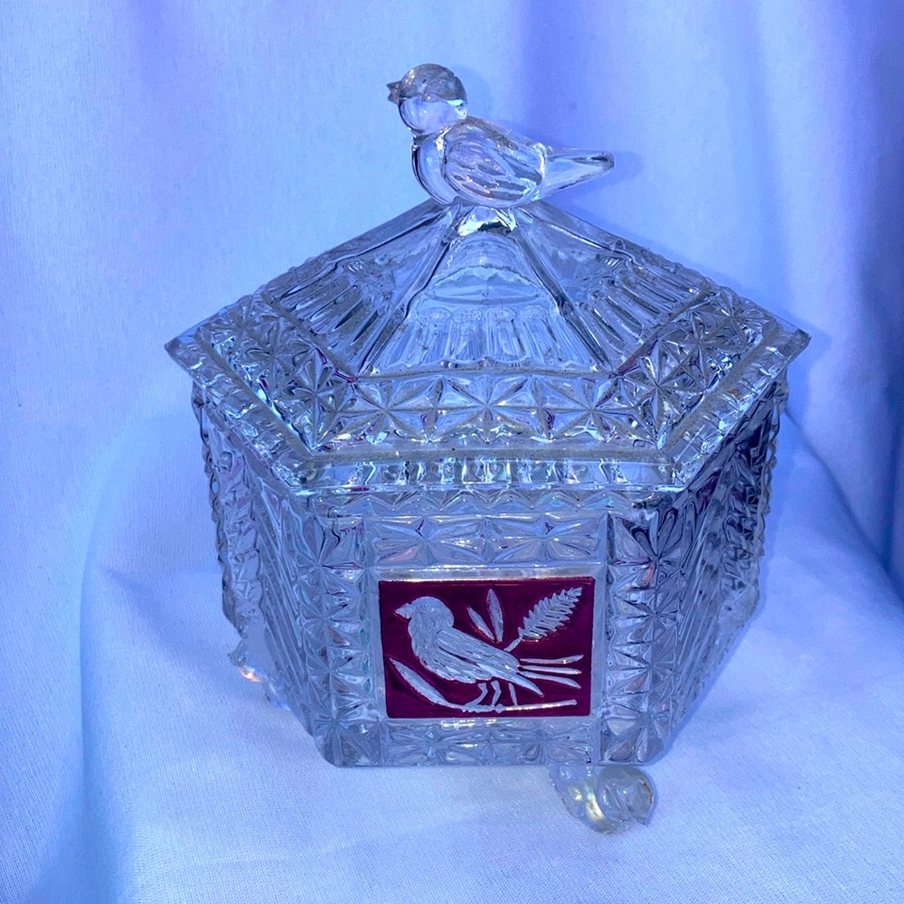 Hofbauer Ruby Red Bird
Decorated Hexagon Candy Dish
